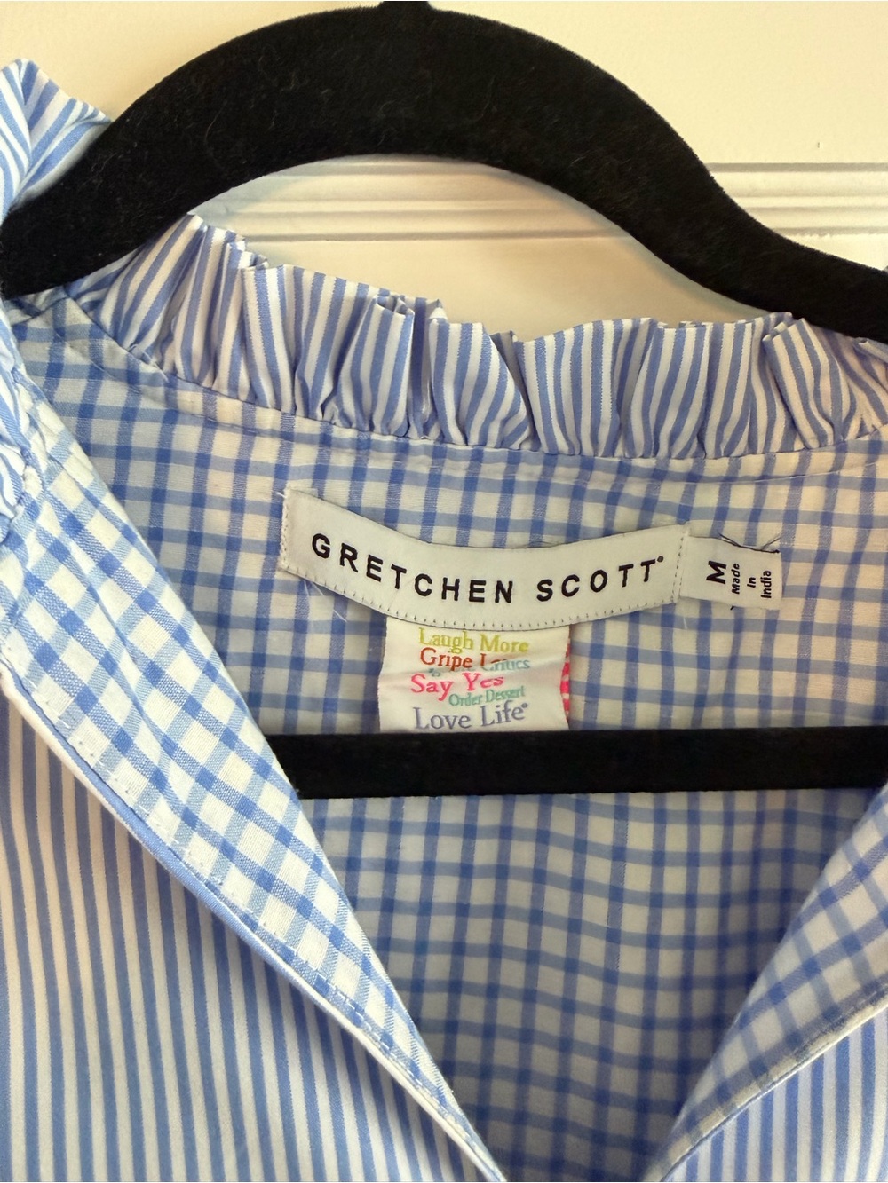 Gretchen Scott Designs Light Blue and White Striped Tiered Dress - Picture 2 of 3